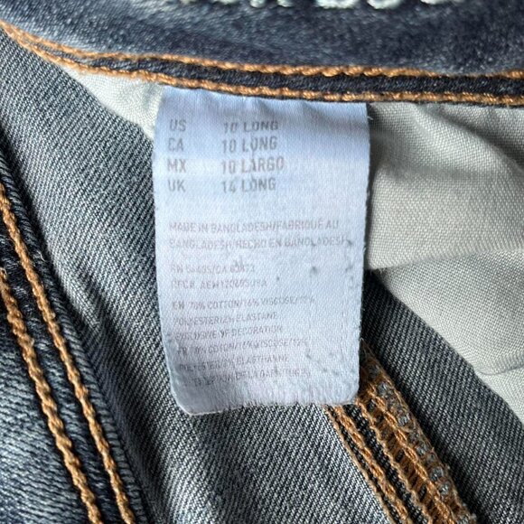 American Eagle Jeans Women 10 Long Blue Denim Kick Boots Bootcut Stretchy - Picture 3 of 8